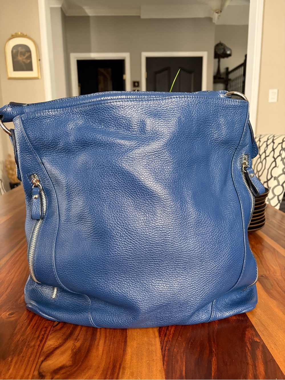 Made in Italy 🇮🇹 Blue Leather Shoulder Hobo Bag - Women's Everyday Shoulder Bag